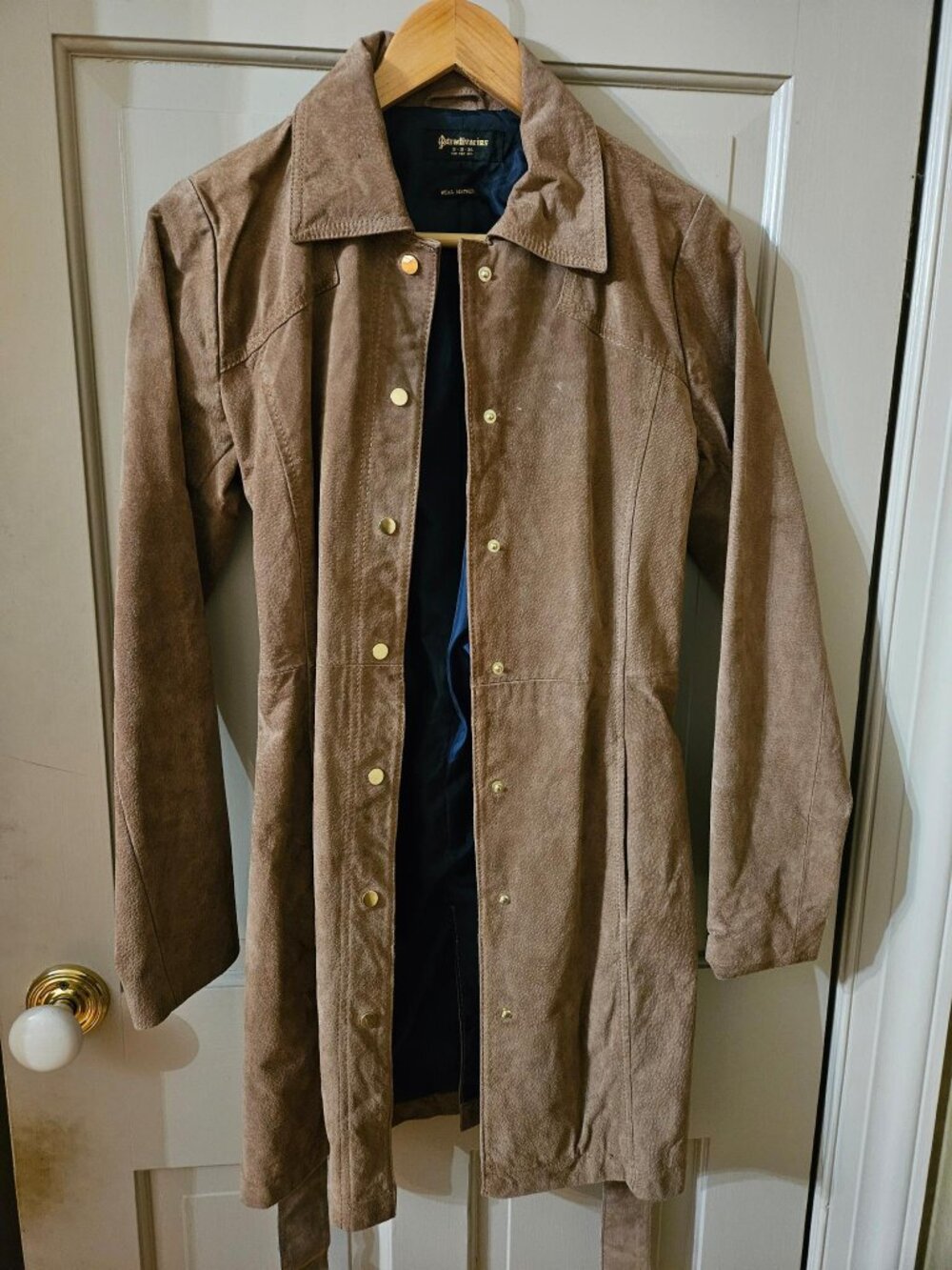 100% Leather Suede Trench Coat, Mid Length, Small